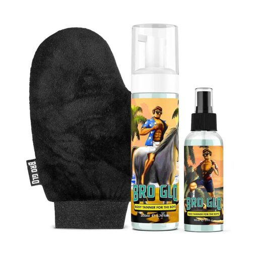 Self Tanner for The Boys - Starter Bundle - Easy Sunless Tan For Your Face & Body With Mitt Applicator - Oil Free Water Based for Faster Skin Drying - Natural Sun Kissed Bronze Color Perfect for Men - Gift Set ( Starter Bundle )