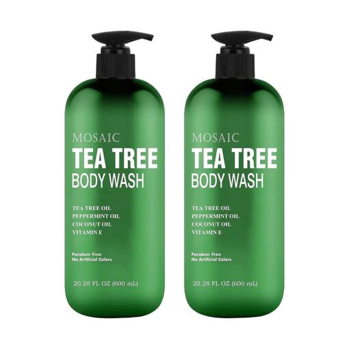 Tea Tree Body Wash & Shower Gel with Vitamin E for Jock Itch, Eczema, Ringworm, Body Odor, Acne, Body Wash Women & Men with Added Body Oils, LARGE 20.2 FL Oz Bottle ( Tea Tree, Pack of 2 )