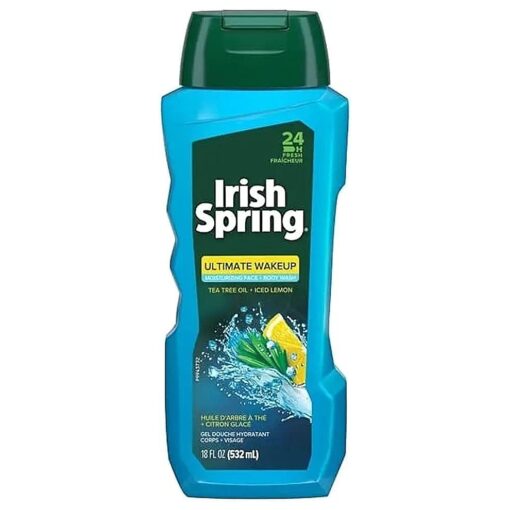 Irish Spring Ultimate Wake Up Tea Tree Face & Body Wash for Men, Moisturizing Body Wash Washes Away Bacteria - 18 Fl, Oz