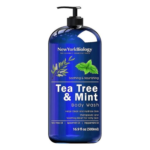 New York Biology Tea Tree Mint Body Wash for Men and Women - Moisturizing Body Wash Helps Fight Athletes Foot, Itchy Skin, Jock Itch, Toenail Fungus, Ringworm, Body Odor, Acne and Eczema - 16.9 Fl Oz