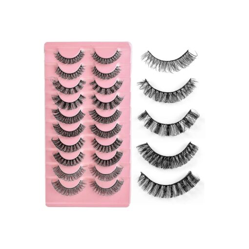 5 Style Russian Strip Faux Mink Lashes D curl, curly Natural looking False Eyelashes, Natural Thick Wispy Fluffy Fake Eyelashes ( 10 Pairs Pack )