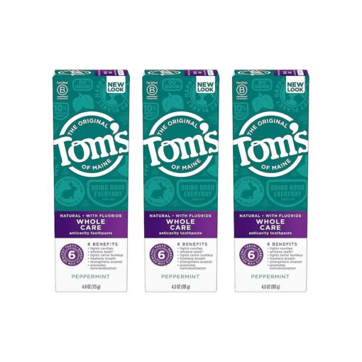 Tom 's of Maine Whole Care Natural Toothpaste with Fluoride, Peppermint, 4 oz, 3-Pack ( Packaging May Vary )