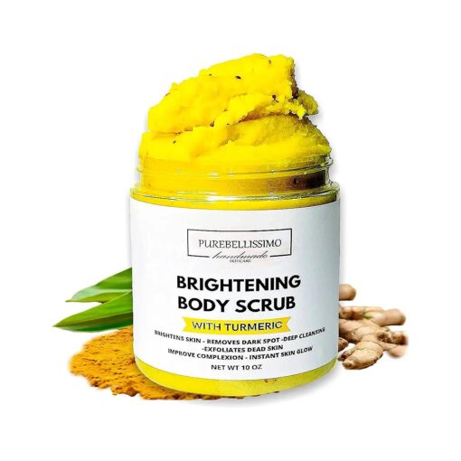 Turmeric Skin Brightening Scrub for Dark Spots, Dark Inner Thighs Bikini Area Underarms, Natural Exfoliating Turmeric Face Scrub ALL NATURAL 10OZ