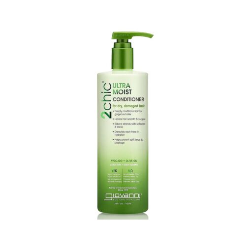 GIOVANNI 2chic Ultra-Moist Conditioner - Avocado & Olive Oil, Creamy Hydration Formula, Enriched with Aloe Vera, Shea Butter, Botanical Extracts, No Parabens, Color Safe - 24 oz