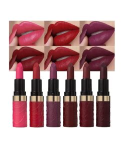 evpct 6Pcs Pink Dark Ruby Wine Red Plum Purple Matte Lipstick Sets for Women Velvet Lipstick Long Lasting Waterproof 24 Hours Lip Stick Stain Makeup Gift Set labiales mate 24 horas originales B