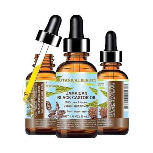 Black Castor Oil Jamaican, 100 % Pure Natural Virgin Unrefined Cold Pressed Carrier Oil, 1 Fl.oz.- 30 Ml, For Face Skin Hair Eyelashes Brows and Nails