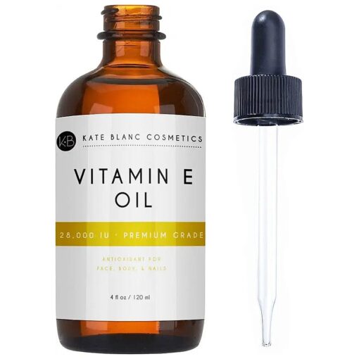 Kate Blanc Cosmetics Vitamin E Oil for Skin and Face ( 4oz ) Moisturizes Face and Skin, 28,000 IU, Reduce Appearance of Scars, Wrinkles, Dark Spots, DIY Lip Gloss