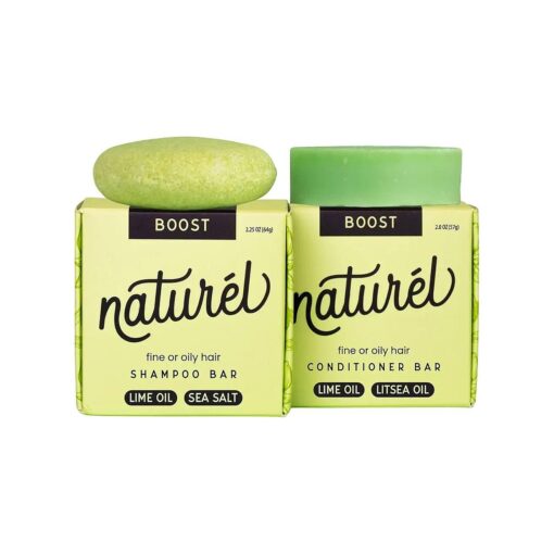 Naturel Boost Volumizing Shampoo and Conditioner Bar Set with Sea Salt and Lime Oil, Volumizing Shampoo Bar for Fine or Oily Hair, Vegan Volumizing Shampoo Bar and Conditioner Bar, Made in USA