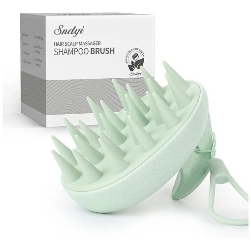 Sndyi Scalp Massager Shampoo Brush, Scalp Scrubber with Soft Silicone Bristles, Scalp Exfoliator for Dandruff Removal, Wheat Straw Hair Scalp Massager for Hair Growth, Wet Dry Scalp Brush, Green