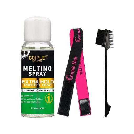 Lace Melting and Holding Spray Glue-Less Hair Adhesive for Wigs, Extra Hold Lace Melting Spray Adhesive Wig Spray for Closure Extensions, Wig Melting Spray Natural Forming Edge Band Edge Brush 3.4oz