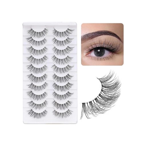 EXTENIFY Natural Lahses Wispy Clear Band D Curl 8-16mm for Cat Eye Wispy Lashes Natural Look 3D Effect False Eyelashes, Easy to Apply