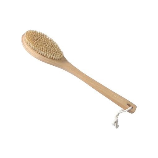 Wooden Bath Brush | Maple Wood Handle | All Natural 100 % Recyclable | Bath Body Exfoliating | Shower Back Cleaning Scrubber | Dry or Wet Skin ( Beige )