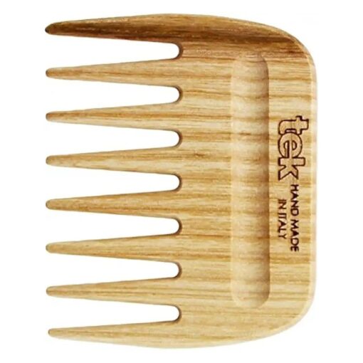 TEK - Small Comb with Wide Teeth in Natural Wood Handmade in Italy, for Thick, Curly or Wavy Hair - 9 x 7.5 cm