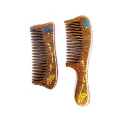 wooden combs set, Handmade Detangling comb with Fine teeth sandalwood combs with handle for Women Men Anti Static Adorable Shape Wooden Hair comb for Wavy Hair