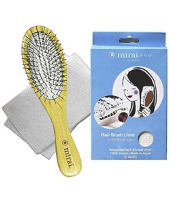 Mirai Clinical Wooden Bamboo Hairbrush For Women - 1 Brush & 30 Anti-Static Liners - Detangling Hair Brush - Natural Japanese Persimmon Extract Infused Liner - Helps to Eliminate Nonenal Odor