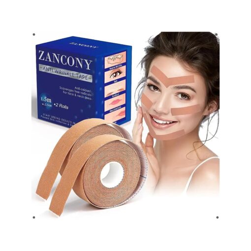 Anti-Wrinkle Tape Facial Myofascial Lift-Smoothes Wrinkles Suits for All Parts of The Face and Neck - Forehead Fines Nasolabial Folds Crow 's Feet Necklines etc, 2.5CM * 2Rolls