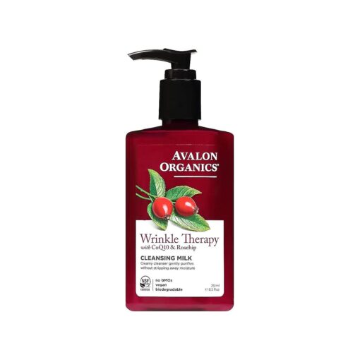 Avalon Organics Cleansing Milk, Wrinkle Therapy with CoQ10 & Rosehip, 8.5 Oz