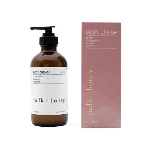 milk + honey Rich Body Cream No, 16, Moisturizing Body Lotion for Women and Men, Organic Body Cream with Pink Grapefruit, Bergamot, and Cardamom, 8 oz