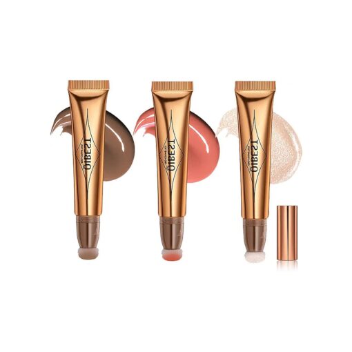 MEICOLY Contour Beauty Wand, Liquid Blush Highlighter Stick Trio Cream Contouring Bronzer with Applicator, Silky Smooth Blendable Lightweight Blush Wand, Cruelty Free, Contour+Blush+Highlighter