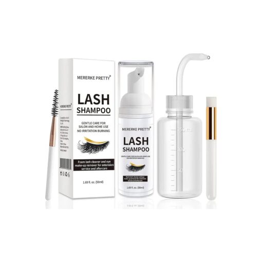 Eyelash Extension Cleanser 50 ml + Brushes + Rinse Bottle Eyelid Foaming Cleanser, Lash Foam Shampoo for Extensions and Natural Lashes, Makeup Remover For Salon and Home Use