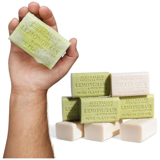 Australian Botanical Soap | Mens Soap Duo Pack | Body & Beard Bars | Organic Shea Butter | Natural Ingredient Bar Soap Gift for Men | Lemongrass & Goats Milk - 6.6 oz, - 4 Bars of Each - 8 Pack