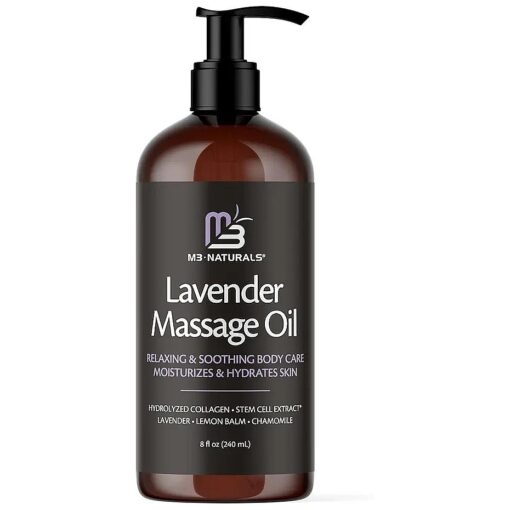 Lavender Massage Oil with Collagen and Stem Cells - Skin Tightening Massage Oil for Massage Therapy and Instant Absorption Cellulite Oil for Bum Thighs and Belly by M3 Naturals