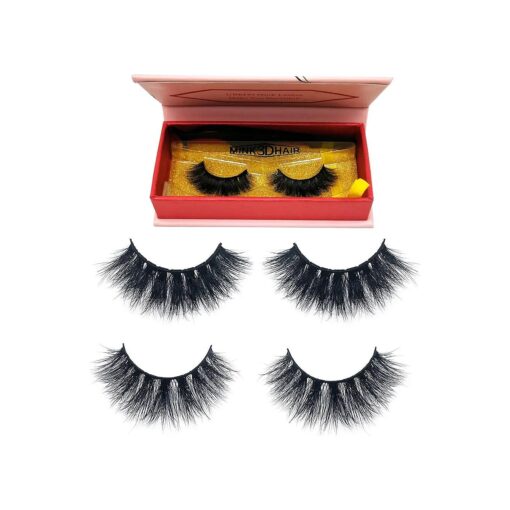 3D Mink Lashes Hand-made Dramatic Makeup Strip Lashes 100 % Fur Fake Eyelashes Thick Crisscross Deluxe False Lashes Black Nature Fluffy Long Soft 2 Pair Gift Package