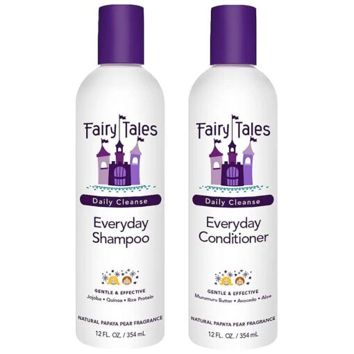 Fairy Tales Daily Cleanse Everyday Kids Shampoo + Conditioner set - Gentle Natural Defining, Tangle Free, Moisturizing and Hydrating Formula, Paraben Free - 12 oz Shampoo and 12 oz Conditioner