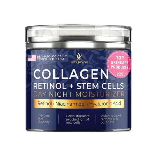 Collagen Face Moisturizer with Airless Pump - Collagen Botanical Stem Cells Cream for Skin with Retinol, Niacinamide, Hyaluronic Acid - Anti-Aging Day & Night Cream - Made in USA ( 1.7 Oz )