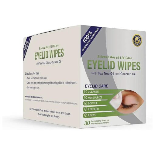 Premium Eyelid Wipes With Tea Tree and Coconut Oil - Cleansing Wipes for People Itchy Eyes - Box Of 30 Natural Eye Wipes