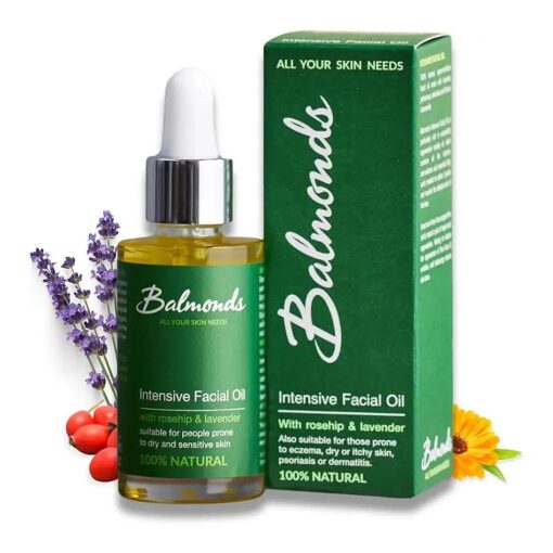 Balmonds Intensive Facial Oil, 100 % Natural Skin Oil for Dry & Sensitive Skin, Fragrance Free & Made with Vitamin E Oil, Vegan & Cruelty Free ( 1.1 oz )