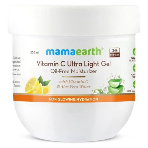 Mamaearth Vitamin C Ultra Light Gel Oil-Free Moisturizer | Long Lasting Hydration with Aloe Vera Water | Reduces Sun Damage & Dryness | for Face & Body | 6.76 Fl Oz ( 200ml )