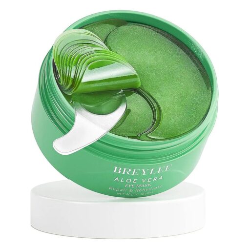 BREYLEE Aloe Vera Eye Mask- 60 Pcs - Puffy Eyes and Dark Circles Treatments - Look Younger and Reduce Wrinkles and Fine Lines Undereye, Improve and Firm eye Skin - Pure Natural Material Extraction