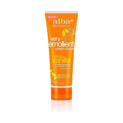 Alba Botanical Mango Vanilla Very Emollient Cream Shave, 8 Ounce Tubes ( Pack of 4 )