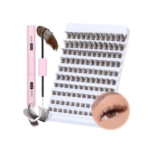 Lash Extension Kit Brown Lash Clusters with Brown Bond and Seal DIY Eyelash Extension Kit Natural Look 8-16mm Lash Clusters Kit DIY at Home by Yawamica