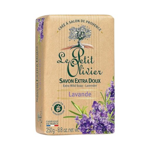 Le Petit Olivier Extra Mild Soap - Lavender - Gently Cleanses Skin - Delicately Perfumed - Vegetable Origin Based - 8.8 Oz