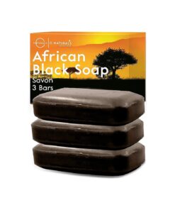 O Naturals Organic African Black Soap Bar 3PC - Rich in African Shea Butter - Helps Acne Prone Skin - Natural Body & Face Wash - Natural Black Soap Bar for Women & Men