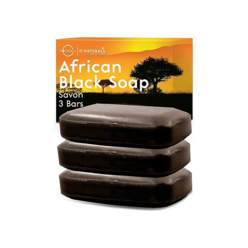 O Naturals Organic African Black Soap Bar 3PC - Rich in African Shea Butter - Helps Acne Prone Skin - Natural Body & Face Wash - Natural Black Soap Bar for Women & Men