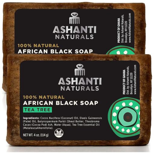 African Black Soap Bar | Scented Natural Black Soap with Raw Shea Butter and Coconut Oil - 2pk 4oz Bars ( Tea Tree )