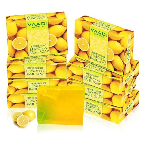 Vaadi Herbals Lemon & Basil Oil Bar Soap, 2.65 Ounce Each ( Pack of 8 )