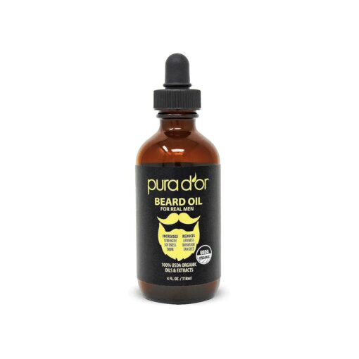 PURA D'OR 4 Oz ORGANIC Beard Oil - USDA Certified - 100 % Natural Leave-In Conditioner, Argan & Jojoba Oil - Mustache Care & Maintenance, Increase Softness & Strength - Beard Hair, Skin & Face