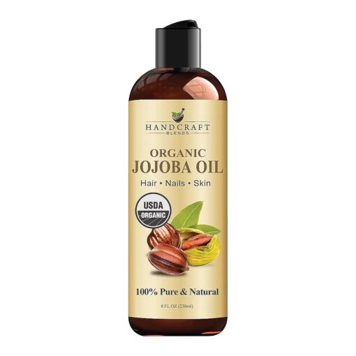 Handcraft Blends USDA Organic Jojoba Oil - 8 Fl Oz - 100 % Pure and Natural - Premium Grade Oil for Skin and Hair - Anti-Aging Oil - Cold-Pressed and Hexane-Free