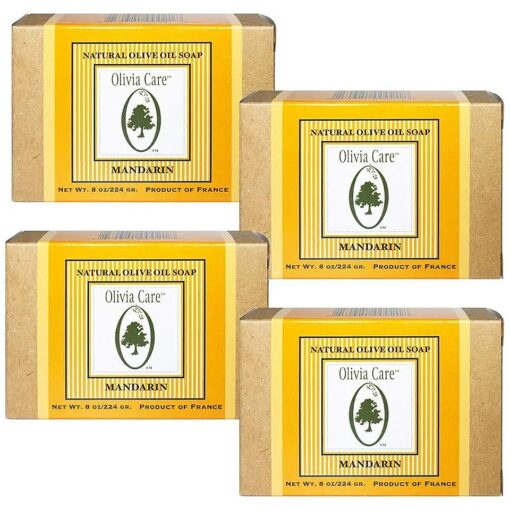 Olivia Care Premium Mandarin Bath & Body Bar Soap Organic, Vegan & Natural Olive Oil Repairs, Hydrates, Moisturizes & Deep Cleans Vitamin C Good for Sensitive Dry Skin Made in USA 8 OZ - ( 4 PACK )