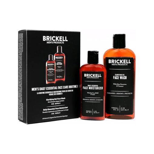 Brickell Men 's Daily Essential Face Care Routine I, Gel Facial Cleanser Wash and Face Moisturizer Lotion, Men 's Skincare Gift Set Natural and Organic, Scented