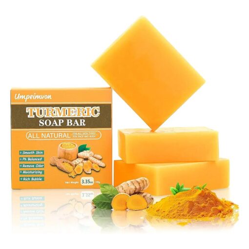 3 Pack Turmeric Soap Bar for Face & Body Cleanser, Smooth Skin and Moisturizing, All Natural Turmeric Skin Soap, Organic Handmade Ginger Soap - for All Skin Types, 3.53oz