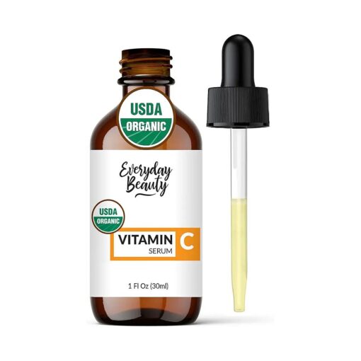 Organic Vitamin C Serum for Face - USDA Certified Facial Serum - Anti Aging For Fine Lines & Wrinkles - Potent Botanical Ingredients & Non GMO - 1oz Glass Amber Bottle & Dropper