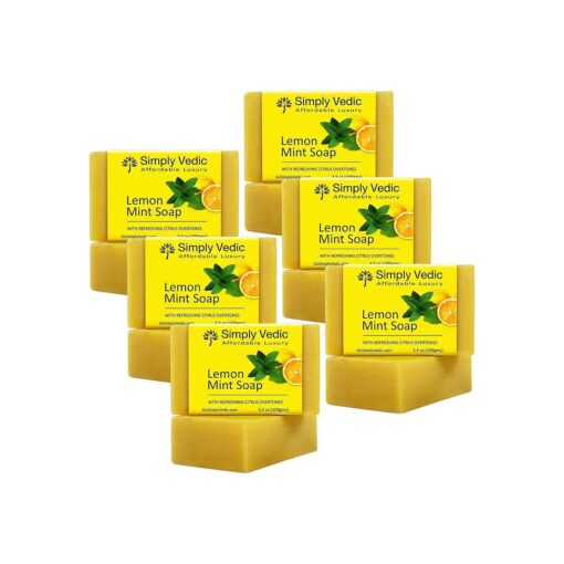 Vit.C 6-Pack Lemon Mint Soap Bar For Body, Hand, Face|Made with Lemon Essential Oil, 100 % Vegan Cold Pressed With Coconut Oil for Brightening and a Refreshing bath, Hand-Made ( 3.5 Oz.X 6 )