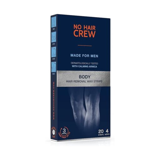 NO HAIR CREW Body Wax Strips - High Performance Wax Strips Made for Men, 20 strips & 4 soothing cleansing wipes