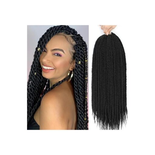 Senegalese Twist Crochet Hair-8 Packs 18 Inch Senegalese Twist Crochet Braids For Women Human Hair, Black Pre Looped Crochet Braids, Synthetic Twist Crochet Hair ( 18in,1B # )