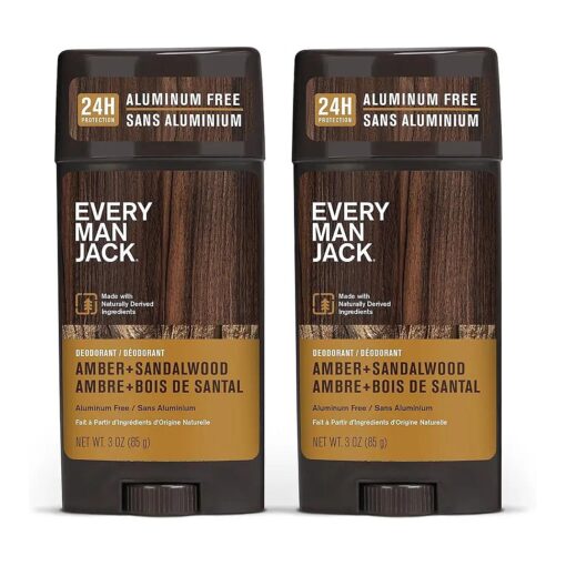 Every Man Jack Amber + Sandalwood Men 's Deodorant - Stay Fresh with Aluminum Free Deodorant For all Skin Types - Odor Crushing, Long Lasting, with Naturally Derived Ingredients - 3oz ( 2 Pack )